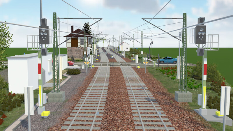 Bahnübergang mit Schranke und Auto