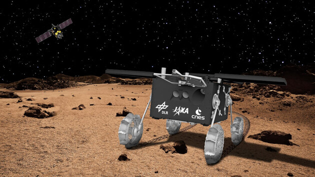Künstlerische Darstellung des MMX-Rovers auf Marsmond
