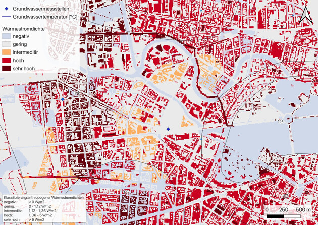 Karte von Berlin mit eingetragener Wärme