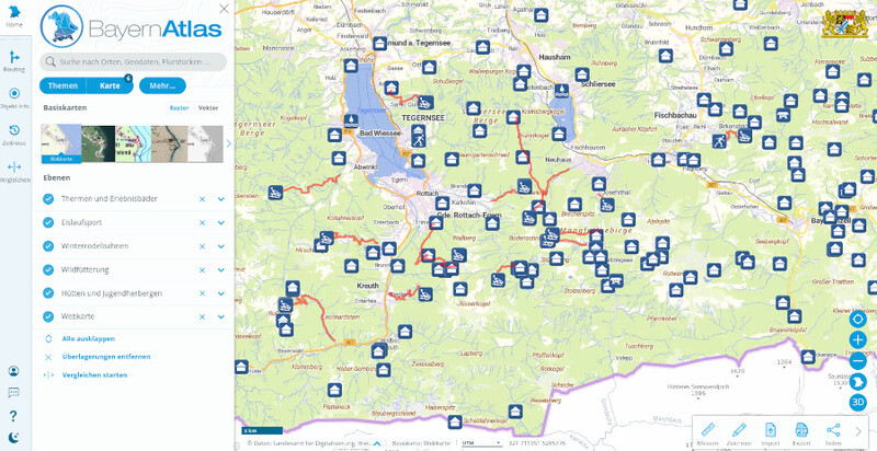 Blick auf Bayernatlas mit Winter-Aktivitäten
