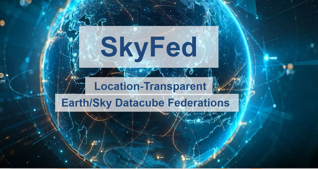 Stilisiertes Weltraumbild mit Logo von SkyFed